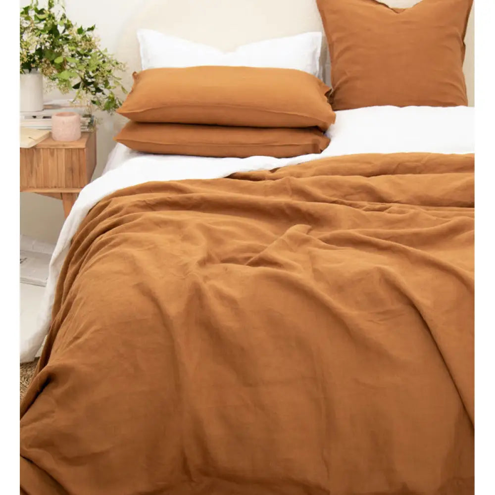 Ins Style Minimalist Organic Pure Linen Bed Sheet Bedroom Caramel / 240X245Cm