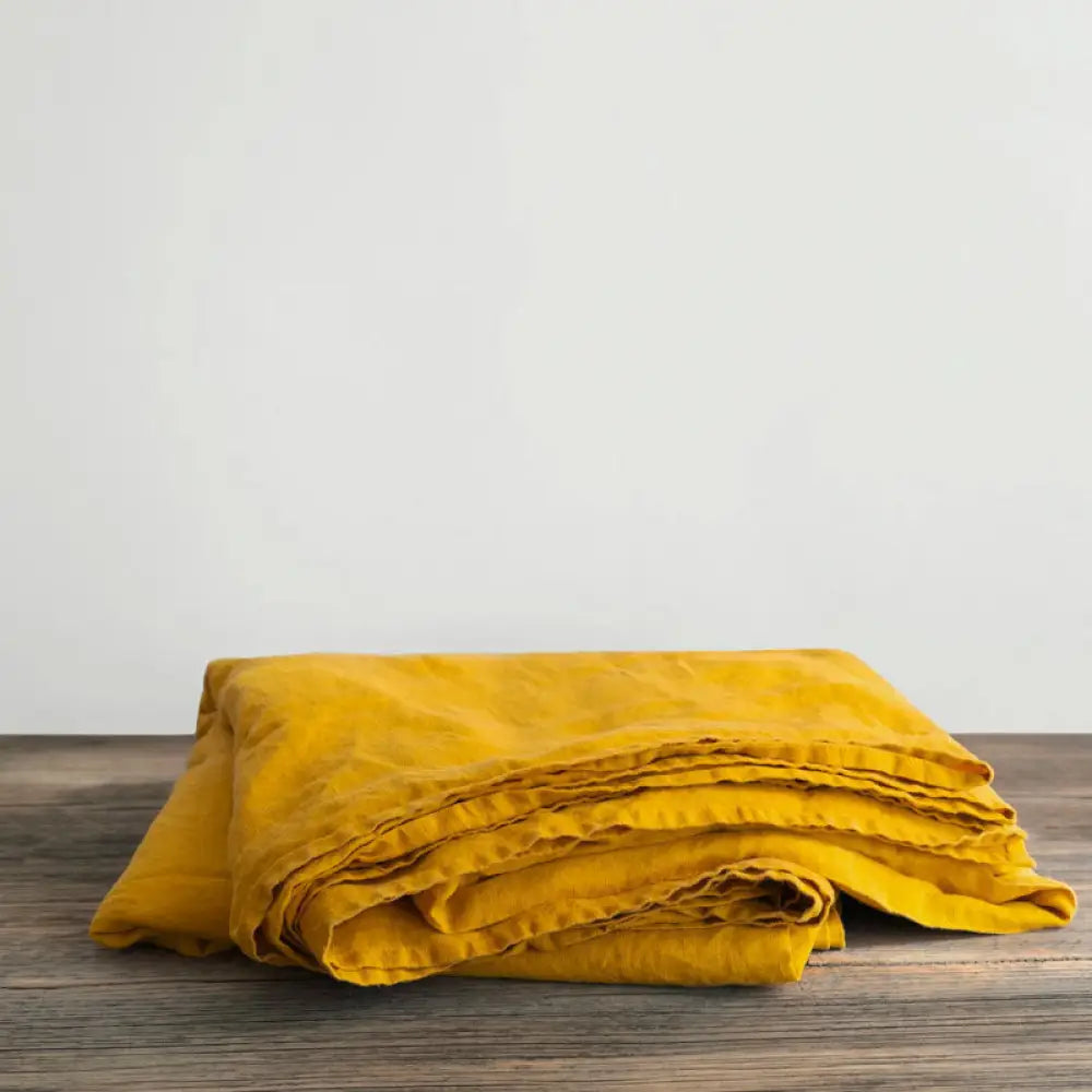 Ins Style Minimalist Organic Pure Linen Bed Sheet Bedroom Grapefruit Yellow / 240X245Cm