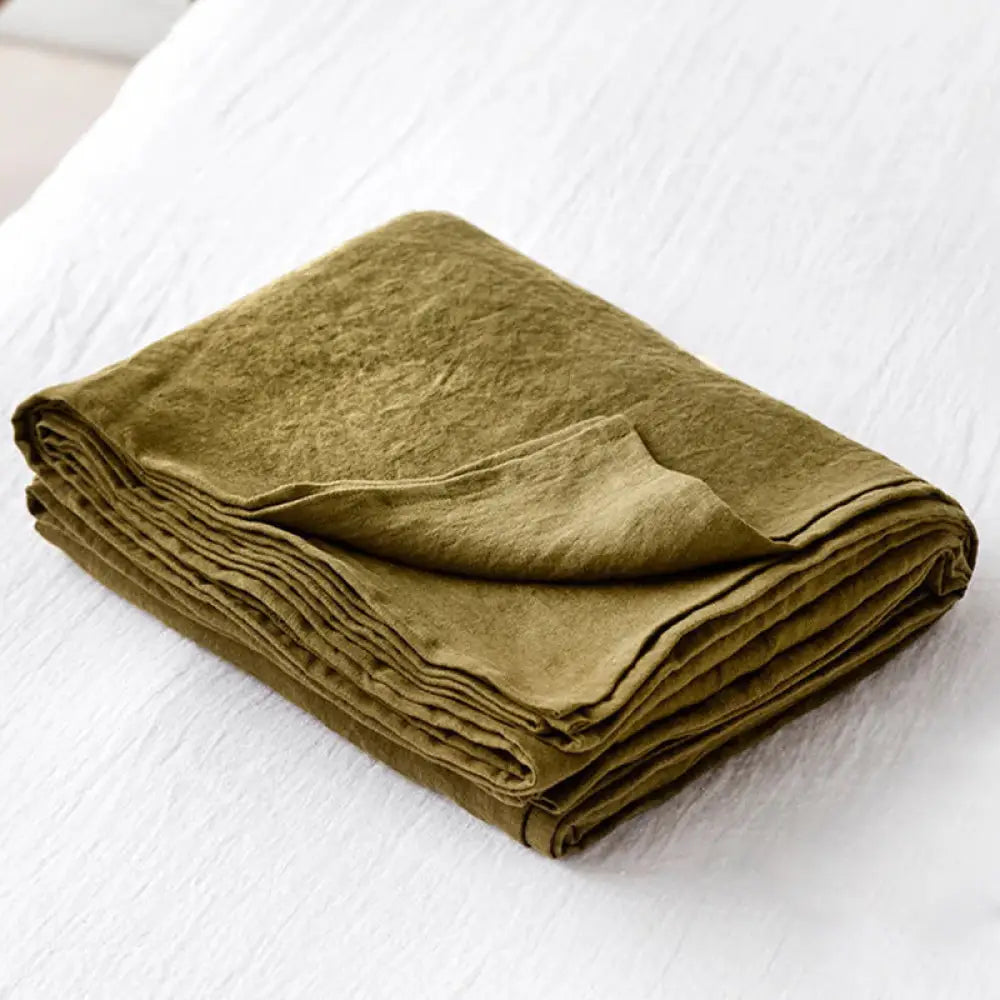 Ins Style Minimalist Organic Pure Linen Bed Sheet Bedroom Olive Green / 240X245Cm